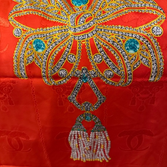 Vintage Red Must De Cartier Silk Scarf 35”x35” Jeweled Pattern - Picture 3 of 6